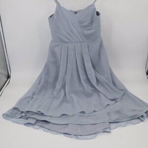 Unbranded Chiffon Cocktail Dress Womens Small Blue Pleated Tiered Wedding Guest